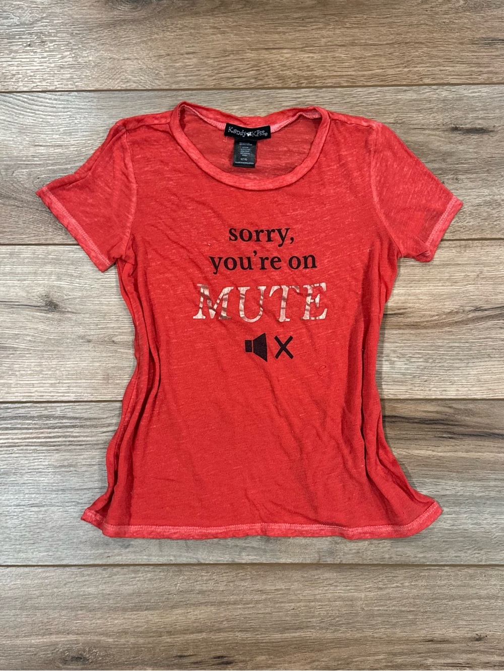 KANDY KISS Semi-sheer Red Vintage 2000s Red Y2k Graphic Baby Tee | Size XS